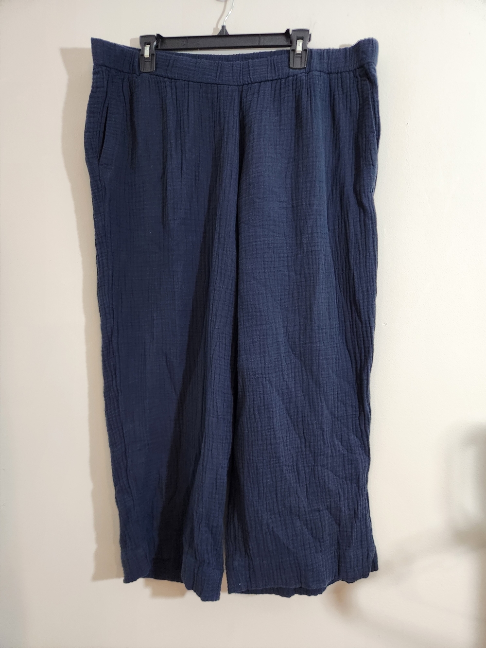 J. Jill Navy Cotton Gauze Wide Leg Ankle Pants Breezy Preppy Casual Nautical